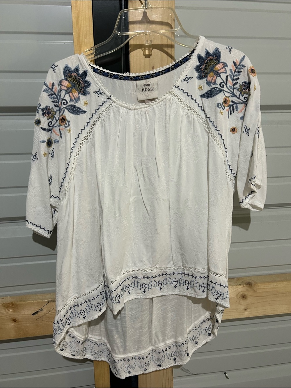 Knox Rose White Embroidered Floral Boho High Low Blouse Top Small Cottagecore - Picture 2 of 7